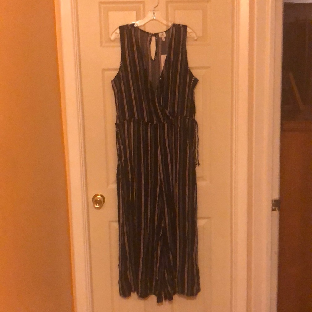 Navy Blue Striped Sleeveless Jumpsuit